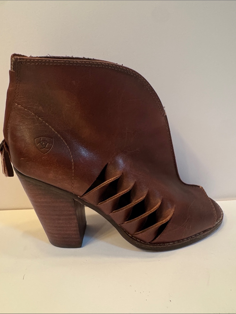 Ariat Brown Leather Peep-Toe Ankle Booties - Picture 2 of 2